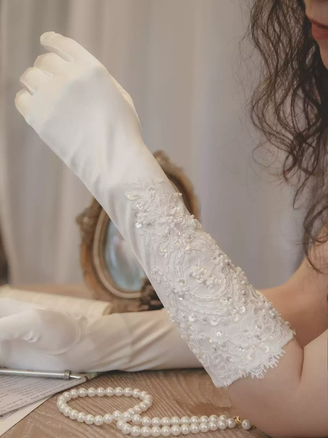 Luxurious Satin Bridal Gloves with Elegant Lace Detailing