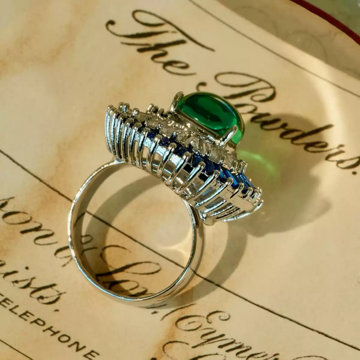 Emerald Tides – Handmade Vintage-Style Green Cabochon Adjustable Ring - Atlantis