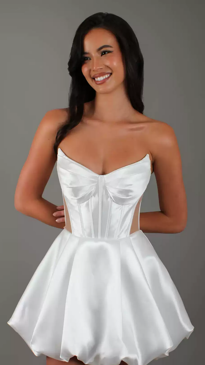 Short Wedding Party Dress with Corset Bodice and Bubble Hem – Strapless Wedding Dress - Satin Wedding Dress Plus Size
