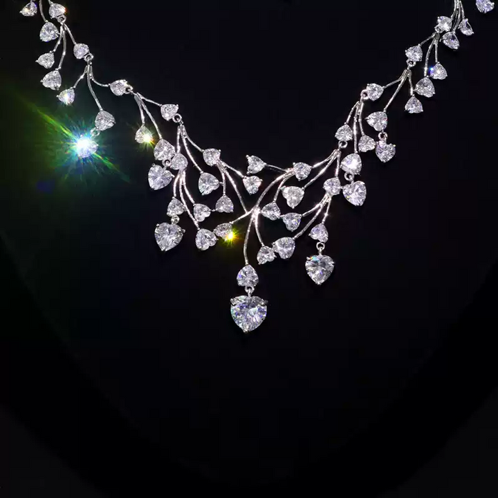 Vintage Inspired Zircon Bridal Crown - Bridal Necklace and Earrings Set