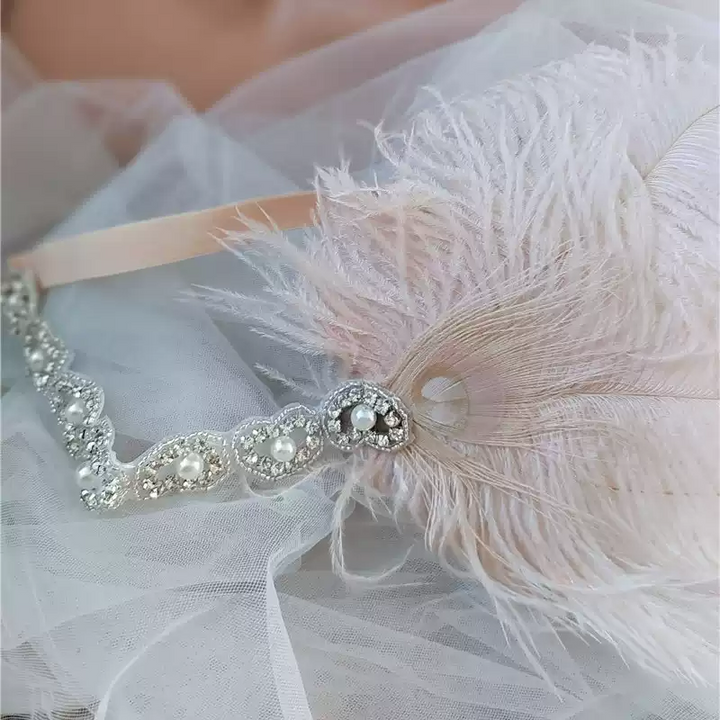 Vintage-Inspired 1920s Flapper Headband with Feather and Jewel Accents