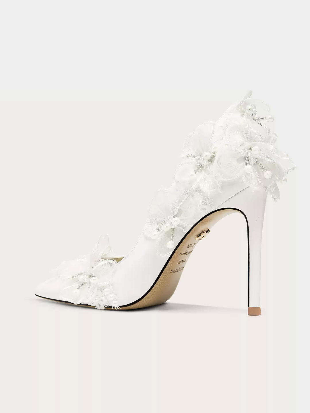 White Lace Bridal High Heels with Beaded Details