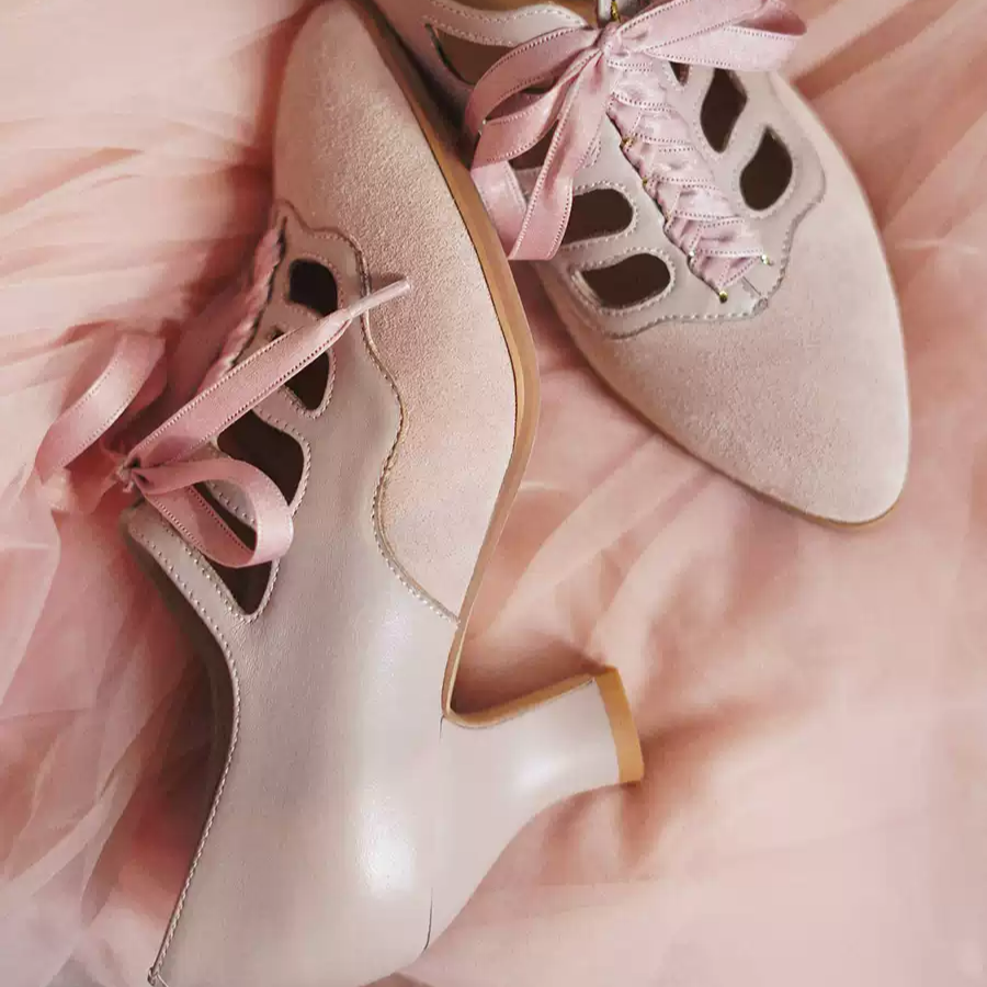 "Blush Sonata" – Handmade Lace-Up Mary Jane Wedding Heels