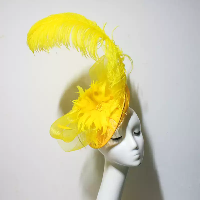 Dramatic Black Fascinator with Feather Accents - Elegant Feathered Cocktail Hat