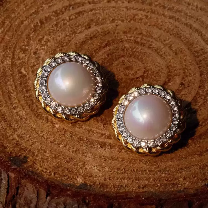 Golden Halo Waltz – Handmade Vintage Pearl Earrings – Opera