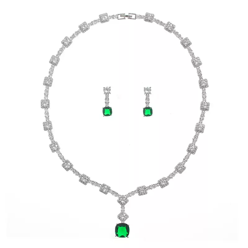 Vintage-Inspired Diamond and Zircon Necklace and Earrings Jewelry Set