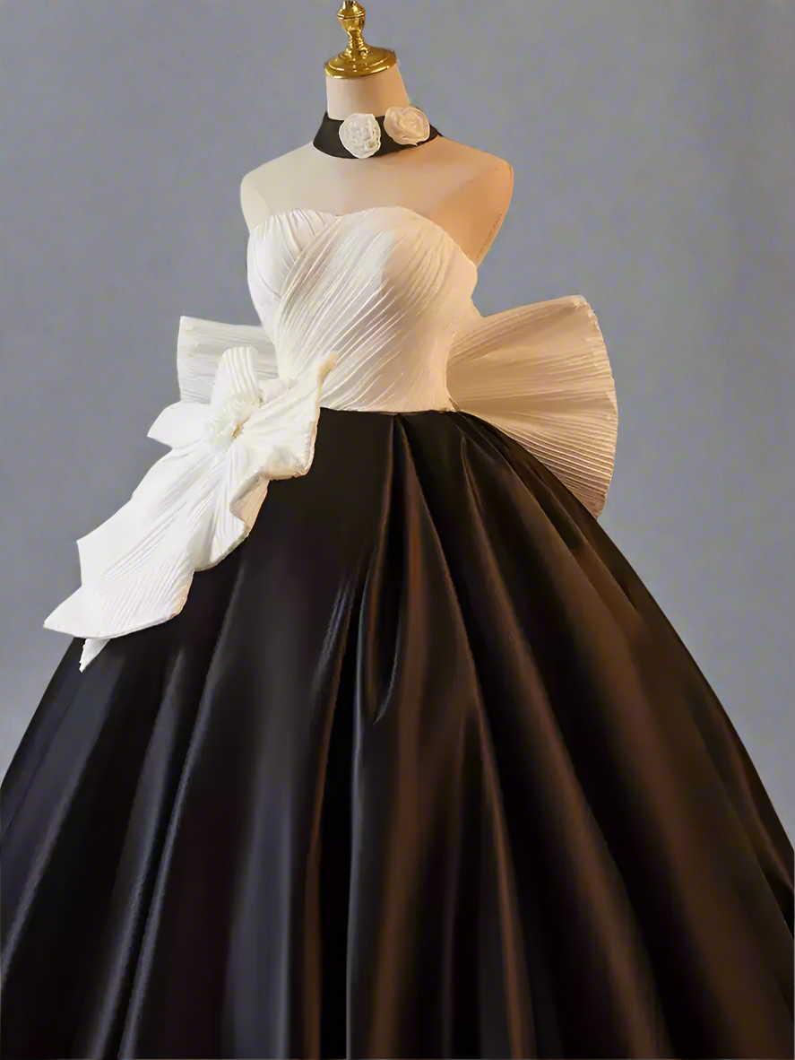 Gothic Black and White Ball Gown with Oversized Bow - Strapless Ball Gown - Elegant Formal Evening Dress Plus Size