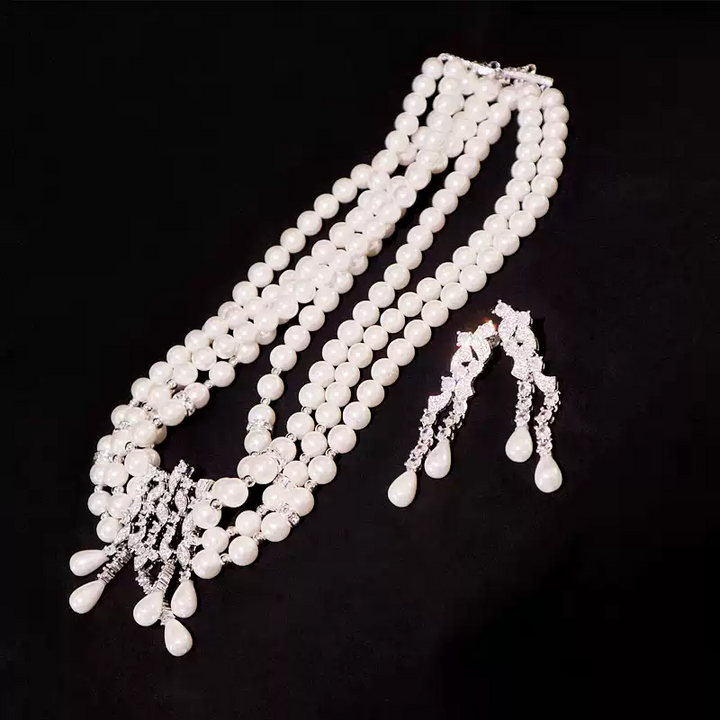 Vintage-Inspired Pearl Jewelry Set – Bridal Pearl Necklace and Earrings for Wedding