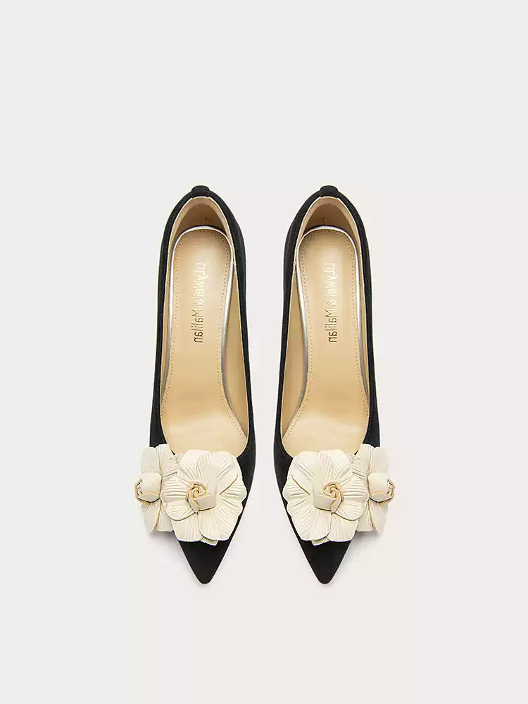 Vintage-Inspired Elegant Floral High Heels - Soft Beige and Synthetic Leather Design