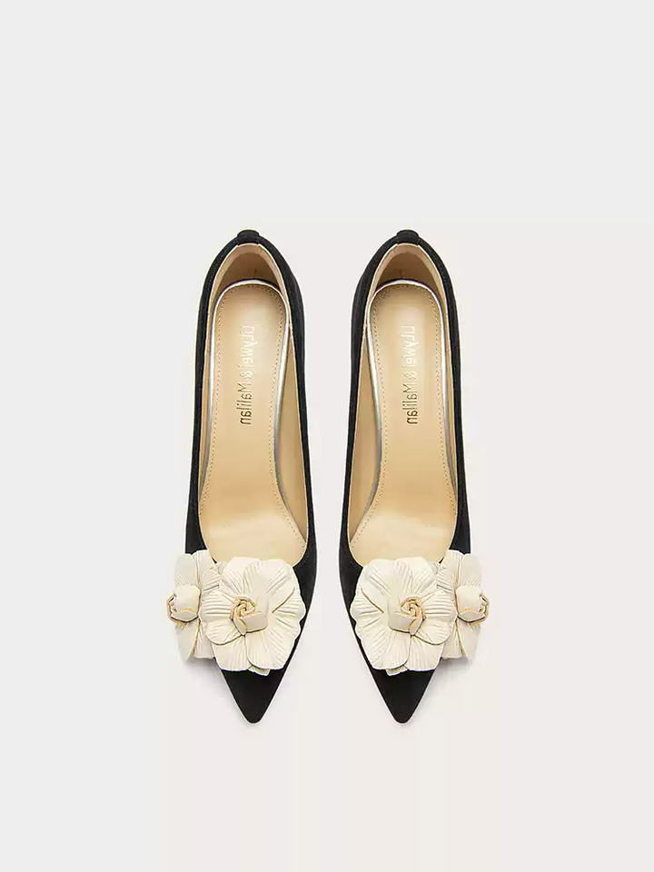 Vintage-Inspired Elegant Floral High Heels - Soft Beige and Synthetic Leather Design