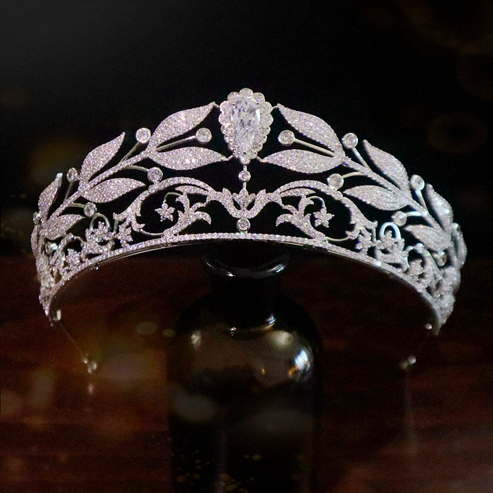 Silver Floral Crystal Bridal Tiara - Silver Crystal Bridal Crown