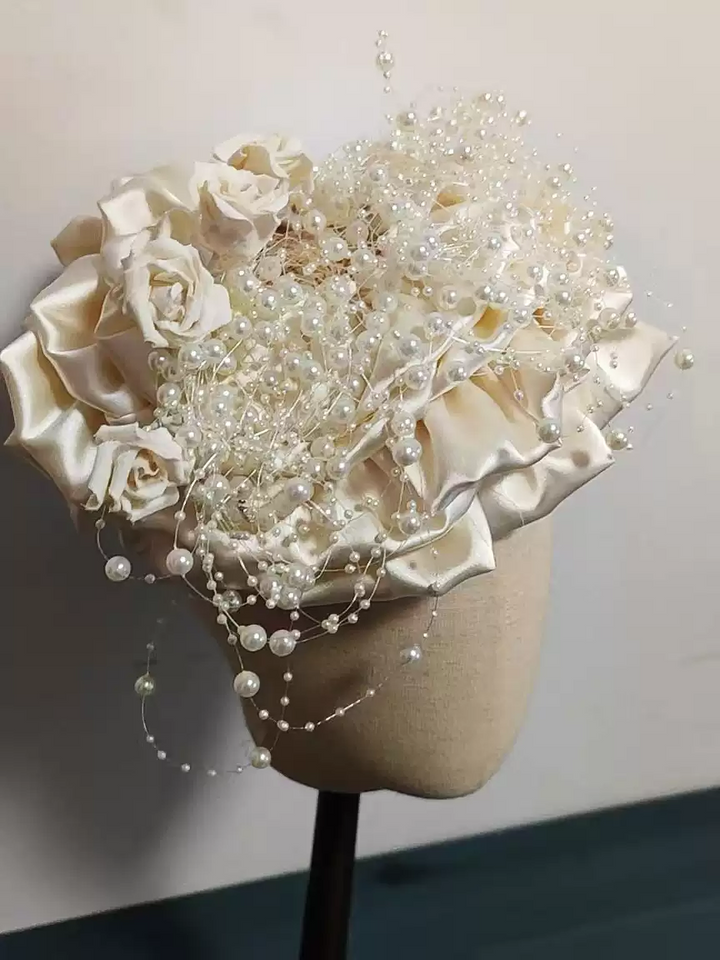 Luminous Bridal White Fascinator - Elegant White Hat with Pearl Embellishments