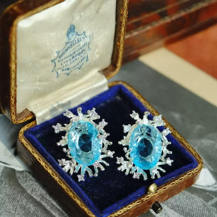 Frosted Crown Waltz – Vintage Handmade Pearl Earrings - Crystal Garden