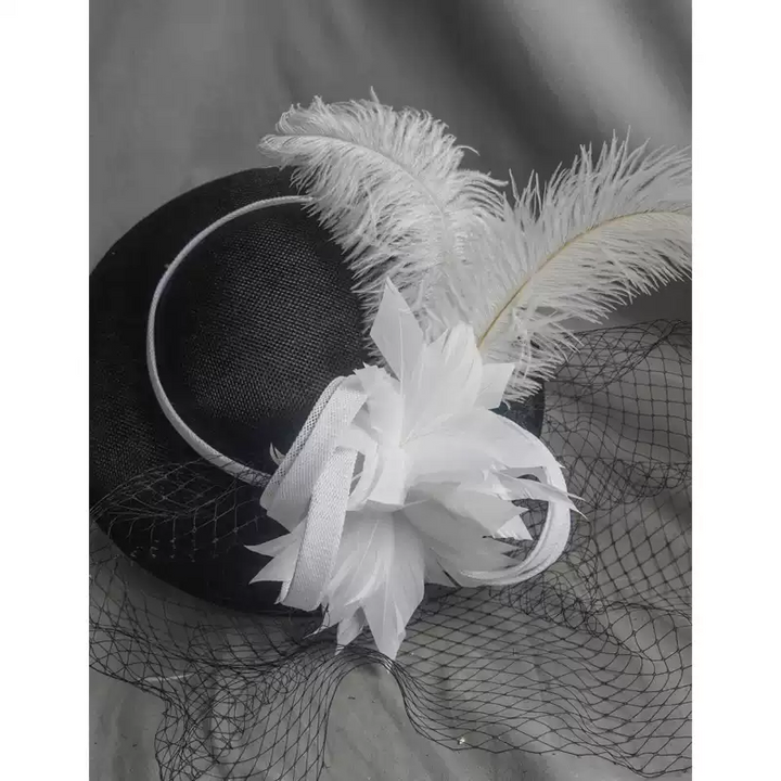 Dramatic Black Fascinator Hat with Feather - Black Bowler Hat with Feathers and Veil