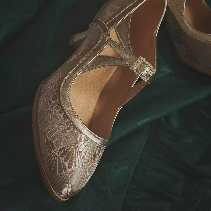 "Twilight Garden" – Handmade Embroidered Floral Mary Jane Heels