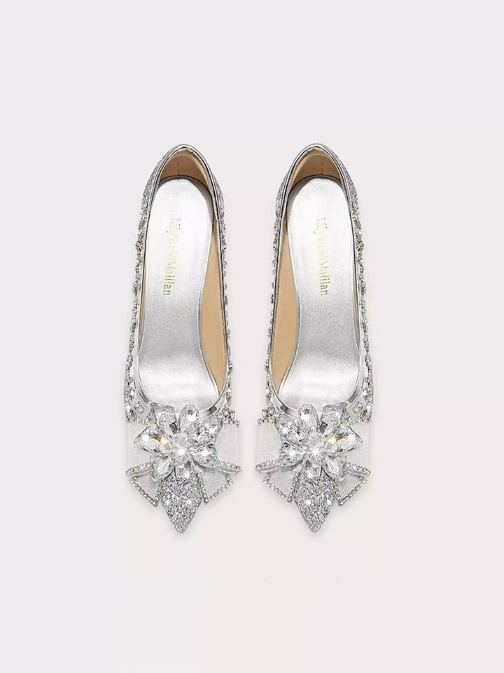 Luxurious Silver Bridal Crystal Wedding High Heels with Rhinestone Detailing