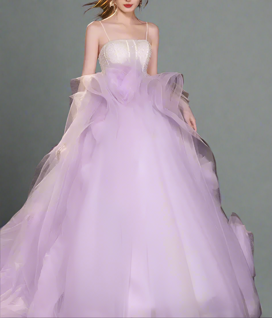 Purple Ball Gown Wedding Dress – Elegant Purple Evening Gown with Corset Back – Purple Ball Gown with Tulle Plus Size