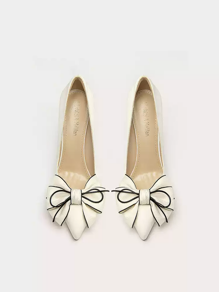 Elegant Bowknot High Heels for Office & Formal Wear - White Plus Size