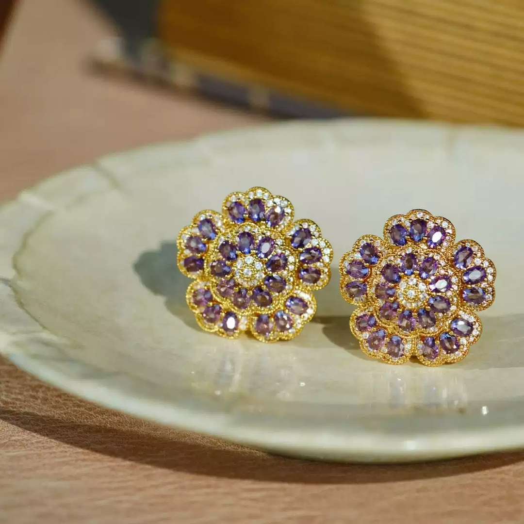 Whispers of Spring – Handmade Vintage-Style Purple Gemstone Earrings - Jolanti