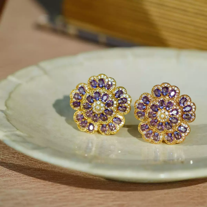 Whispers of Spring – Handmade Vintage-Style Purple Gemstone Earrings - Jolanti