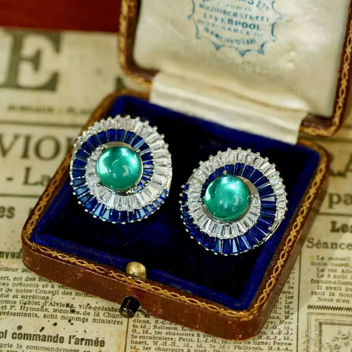 Echoes of Atlantis – Handmade Vintage-Style Green Cabochon Earrings - Atlantis