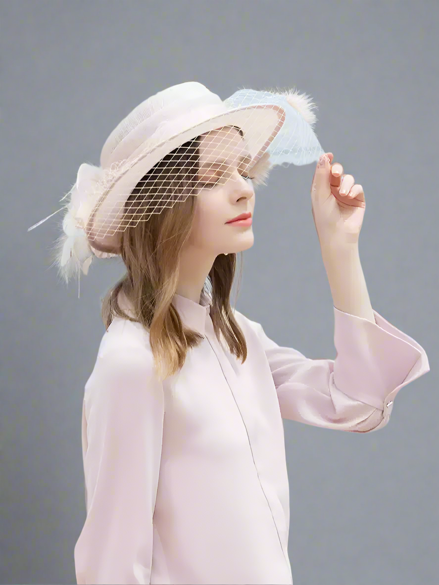 Handmade Garden Party White Fascinator - Vintage Bridal Hat with Feather and Lace Accents