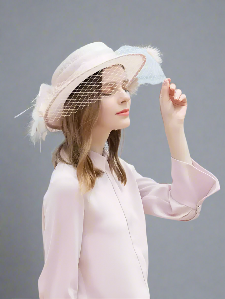 Handmade Garden Party White Fascinator - Vintage Bridal Hat with Feather and Lace Accents