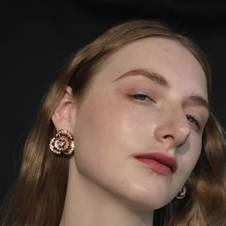 Whispers of Camellia – Red Camellia Clip-On Earrings – 1960 Camellia