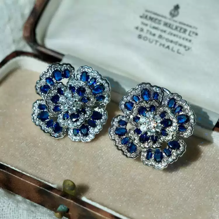 Moonlit Whispers – Sapphire Camellia Earrings - Sapphire Camellia
