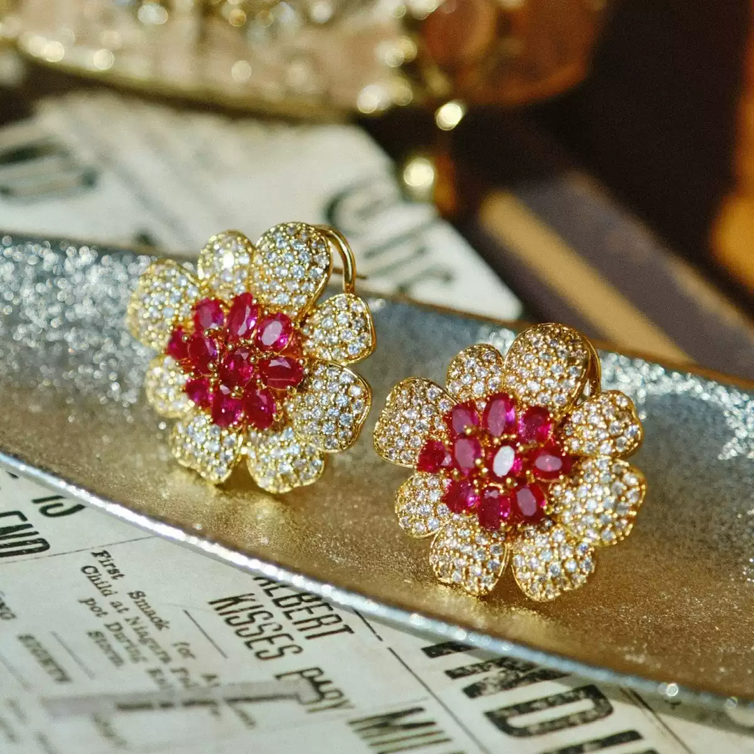 Velvet Glow – Vintage Ruby Begonia Earrings - Ruby Begonia