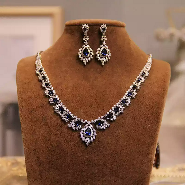 Elegant Gold-Plated Zircon Jewelry Set - Necklace and Bride Earrings