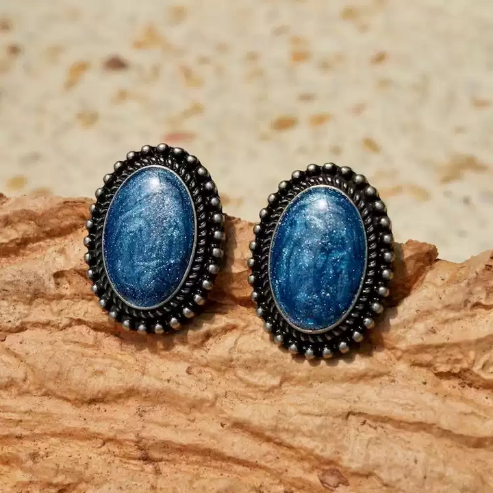 Midnight Reverie – Handmade Vintage Blue Oval Earrings – The Blue Night Star River