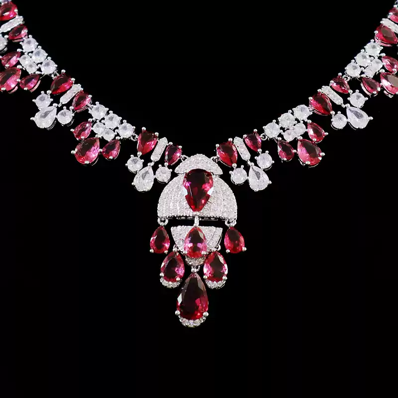 Luxurious Ruby Birthstone Necklace and Earrings Set – Elegant Jewelry Set