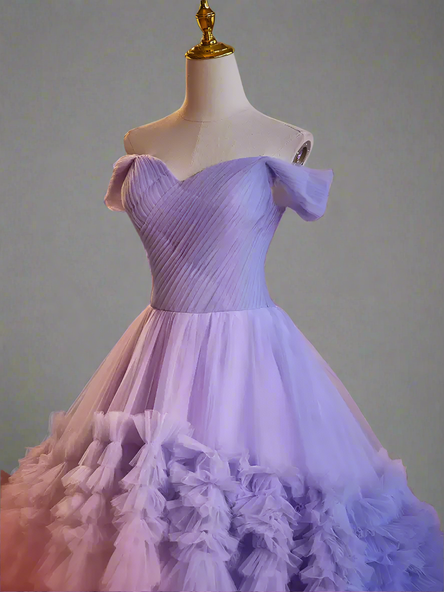 Elegant Woman Purple Ball Gown - Layered Tulle Ruffle Dress with Corset Back -  Purple Ball Gown with Layered Tulle Ruffle Skirt Plus Size