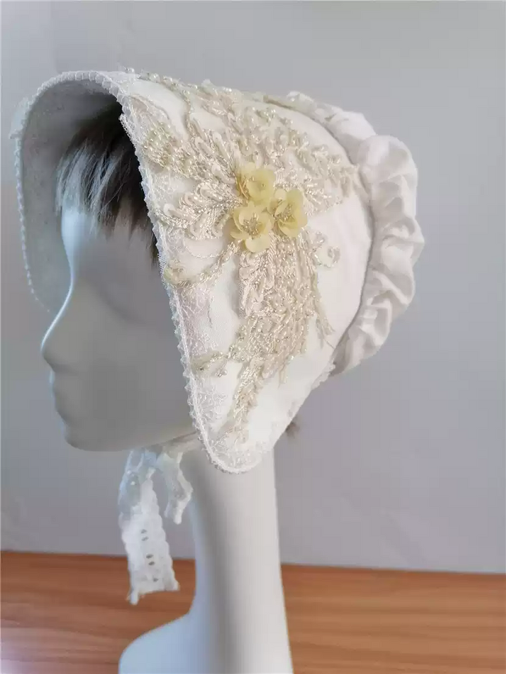 Elegant White Lolita Hat with Floral Embellishments - Lolita Style Floral Hat