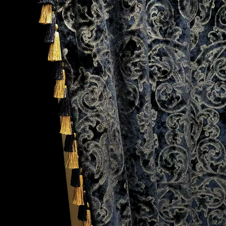 “Nocturne in Gold” Rococo Curtains – Velvet Versailles Drapes with Baroque Tassels for Romantic Home Interiors