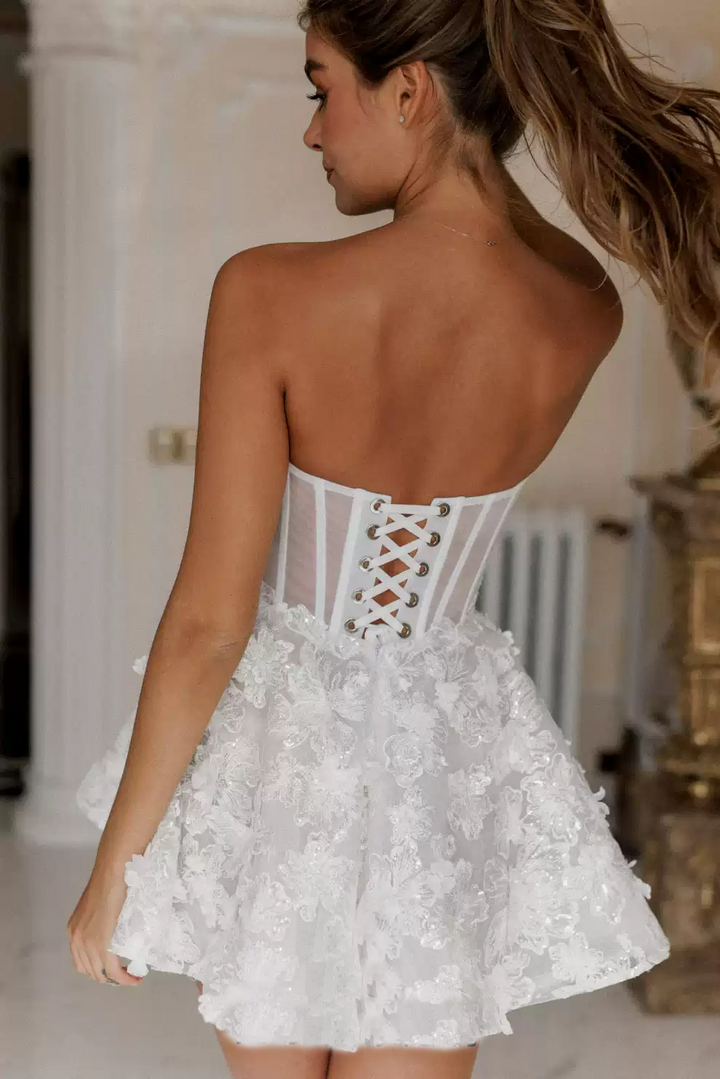 Short Bridal Wedding Dress with Corset Bodice – Strapless Wedding Dress with Sweetheart - Mini Wedding Dress Plus Size