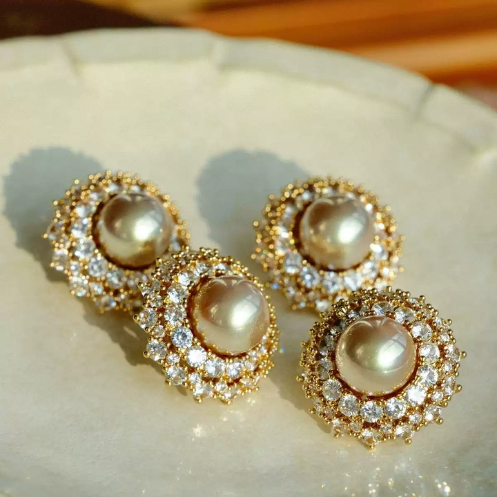Golden Reverie – Vintage Pearl Earrings - The Royal Palace of Madrid