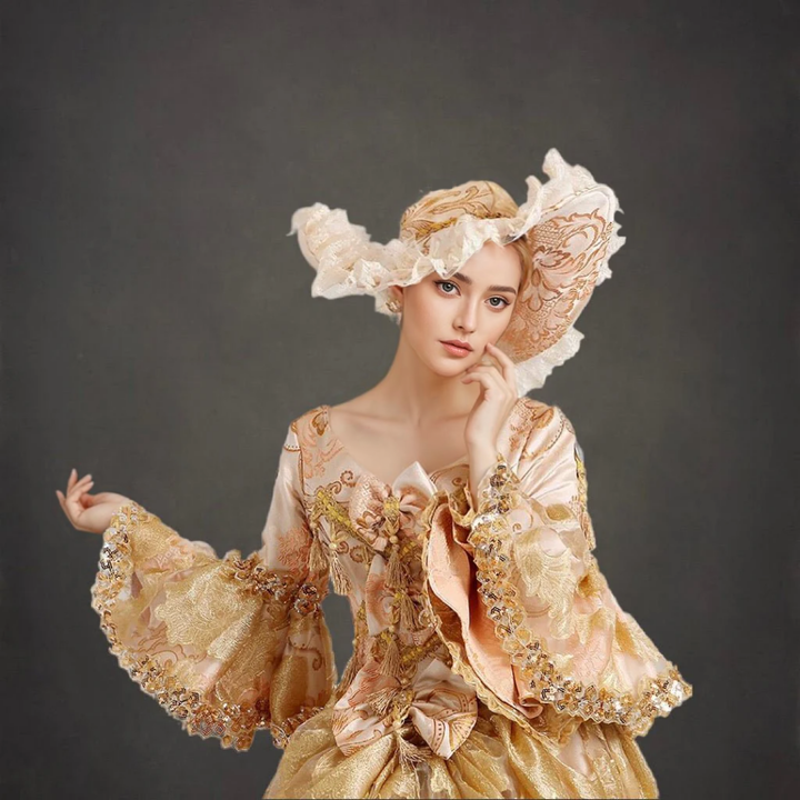 Queen Charlotte Gown European Baroque and Rococo Style Golden Dress with Lace Embroidery - Bridgerton Inspired Plus Size