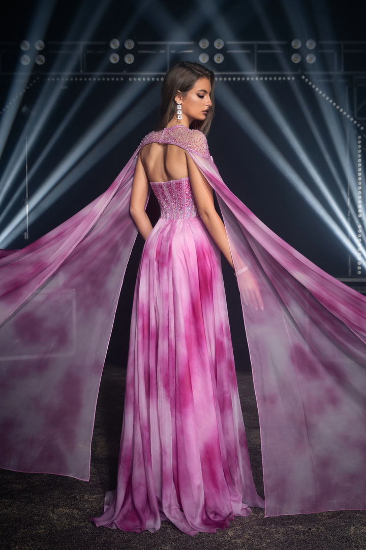 Hot Pink Prom Dress - Embellished Gown with Cape Sleeves - Sparkly Maxi Dress - Sequin Evening Gown Plus Size