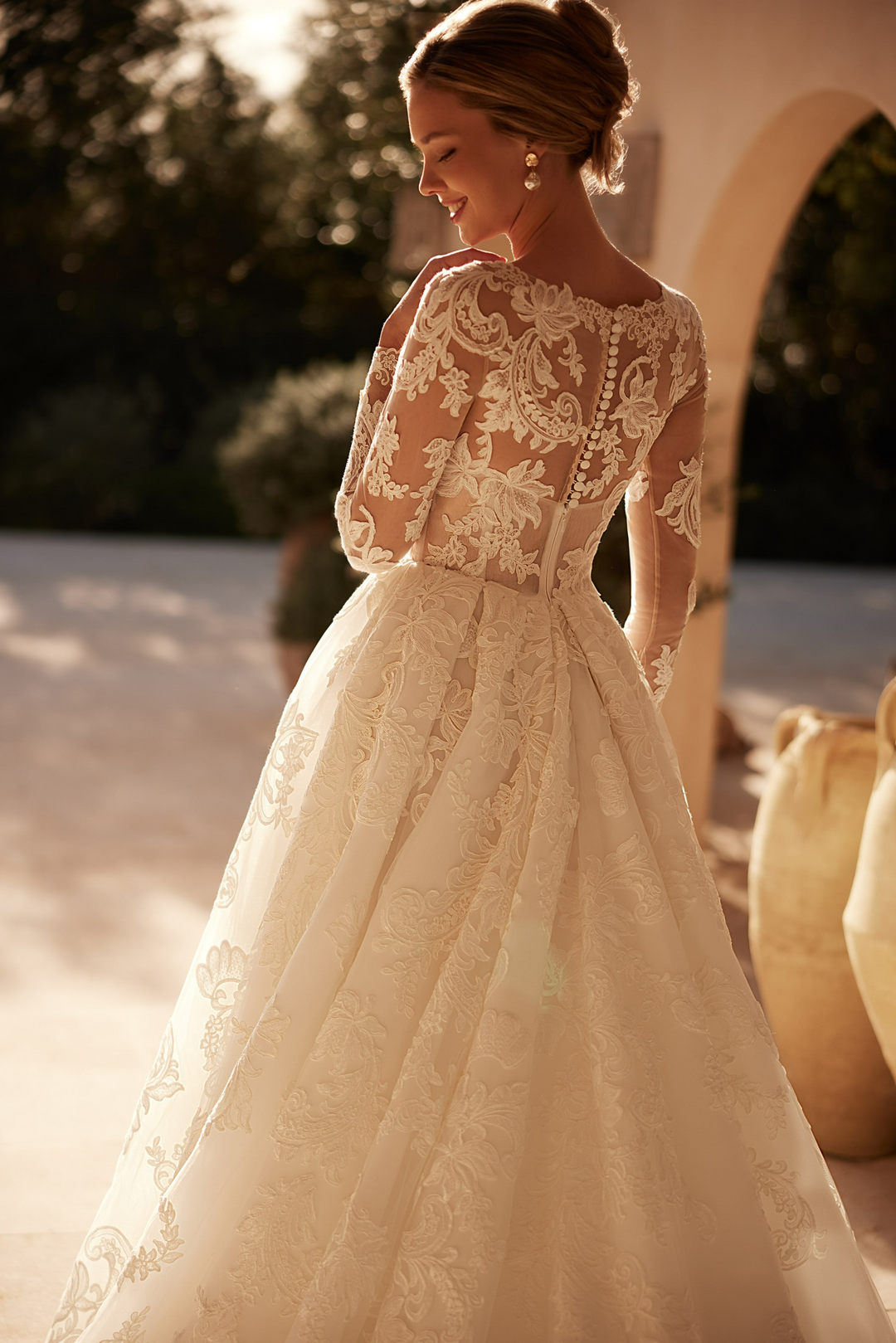 round neck long sleeve wedding dress Berylove Women Ivory Long Sleeve Wedding Dress With Slit A Line Round Neck Appliqued Wedding Party Dress