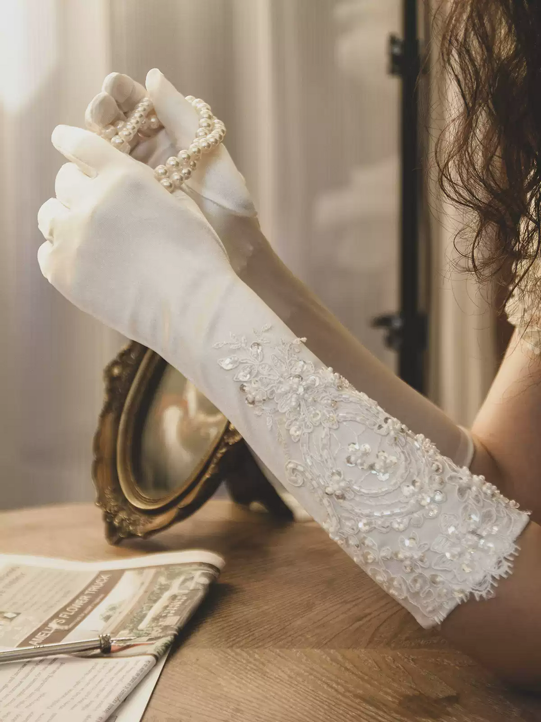 Luxurious Satin Bridal Gloves with Elegant Lace Detailing