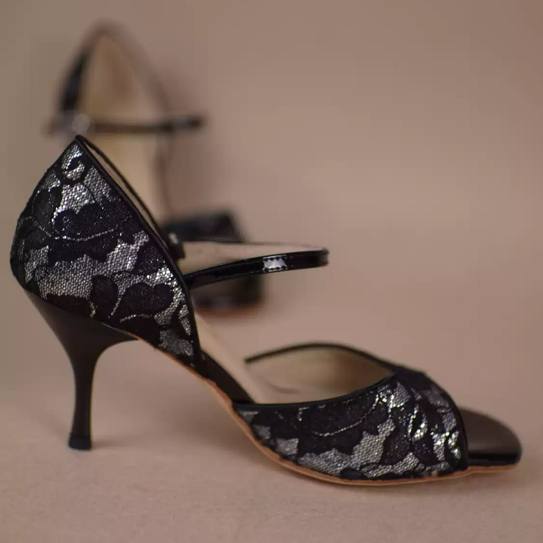 Whispers of Noir – Handmade Black Lambskin Lace Tango Heels