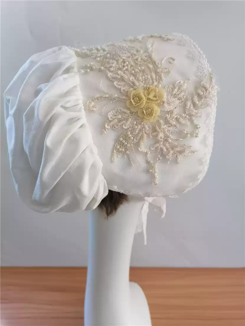 Elegant White Lolita Hat with Floral Embellishments - Lolita Style Floral Hat