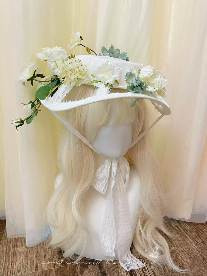 Handmade Regency Era Floral Bonnet - Vintage Inspired Garden Party Hat