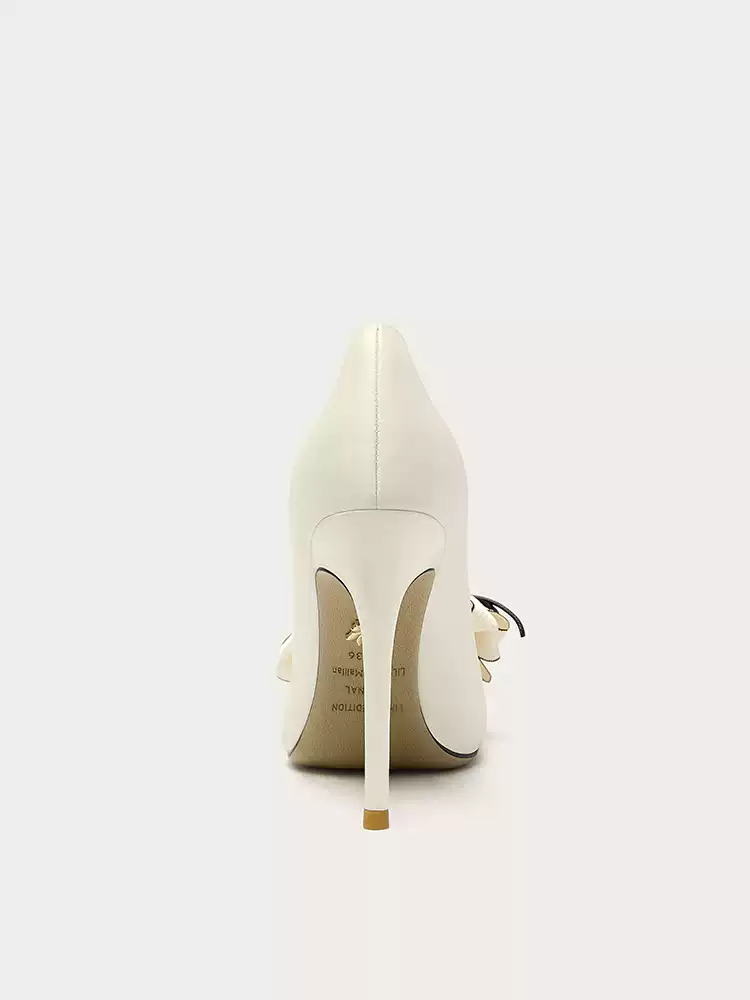 Elegant Bowknot High Heels for Office & Formal Wear - White Plus Size