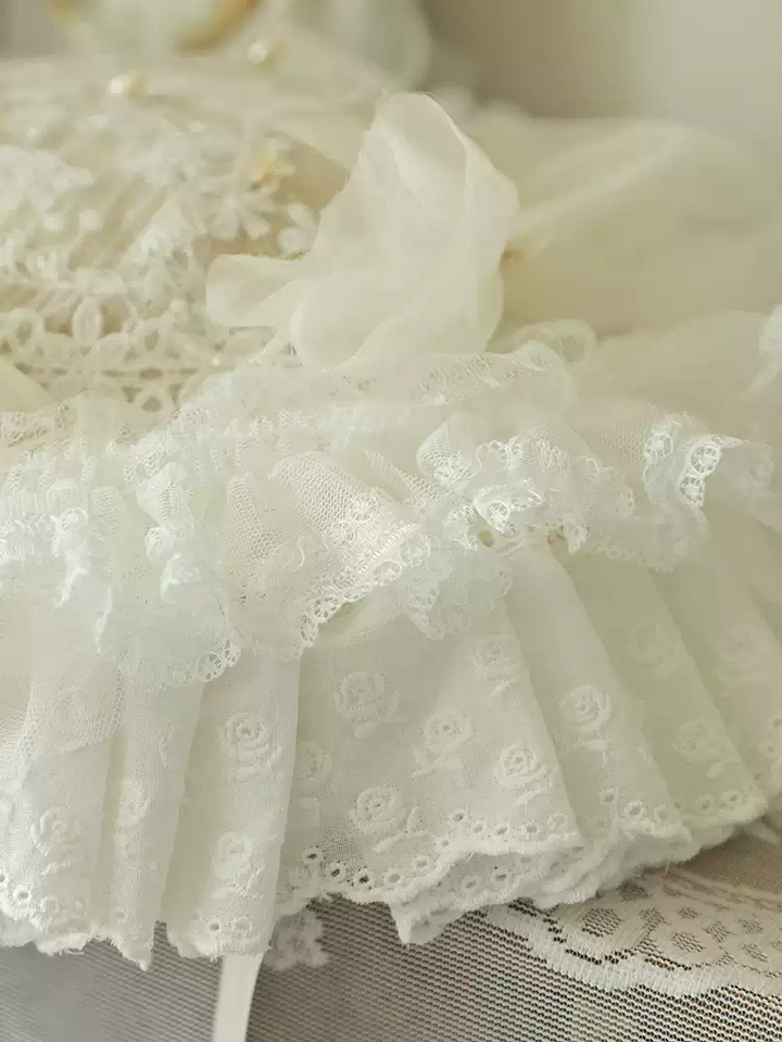 Vintage-Inspired White Lace Bonnet - Victorian Lace Hat with Ribbon Ties