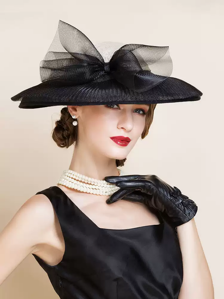 Chic Linen Black Bowler Hat with Butterfly Bow - Black Ladies Bowler Hat