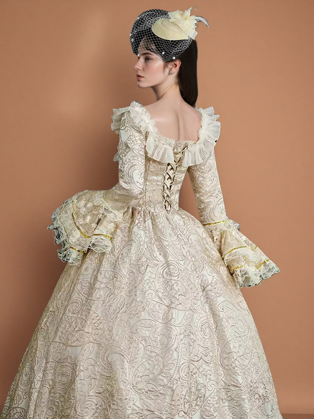 Marie Antoinette Dress and Cream Rococo Ball Gown Vintage Lace Corset Dress with Ruffle Sleeves and Tiered Skirt Size 26W / Cream Marie Antoinette Dress and Cream Rococo Ball Gown Vintage Lace Corset Dress with Ruffle Sleeves and Tiered Skirt Size 26W / Cream