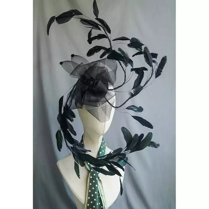 Elegant Black Fascinators and Hats - Black Hat with Feather - Women's Feather Hat